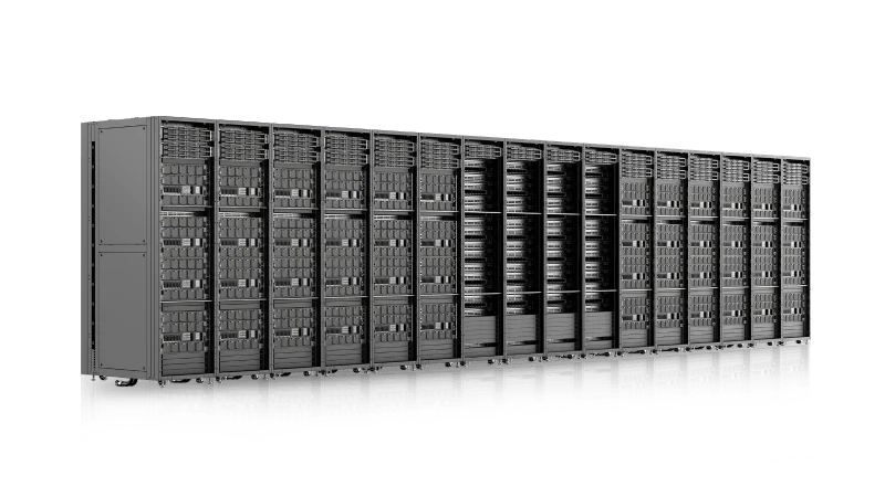 Official Huawei product visualization showing the sixteen cabinets of the Atlas 900 A3 SuperPoD